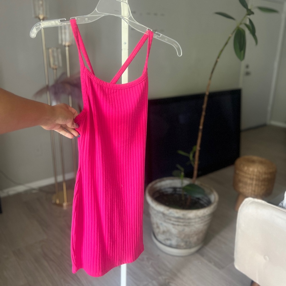Hot Pink Ribbed Mini Dress – SHEIN (Size M)